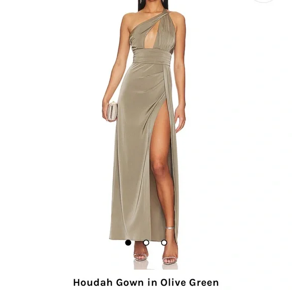 halloween costumes green dress Olive Green Mismatched Fashion Silk Satin Sheath With Slit Long Bridesmaid  Dresses, CB0307 main image 0